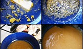 Kuřecí prsa v pomerančové šťávě (V kastrůlku rozehřejeme máslo s kůrou,přidáme marinádu a povaříme.Přidáme šťávu ze solamylem a minutu provaříme)