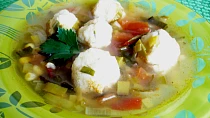 Pórková polévka s tofu knedlíčky