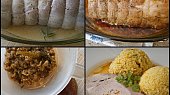 Vepřová kotleta plněná,v marinádě z citrusů pečená (Kotletu dáme do zapékací mísy,osolíme,přidáme marinádu a pečeme doměkka.Hotovou šťávu můžeme přecedit,ale není nutné.Podáváme například s kuskusem)