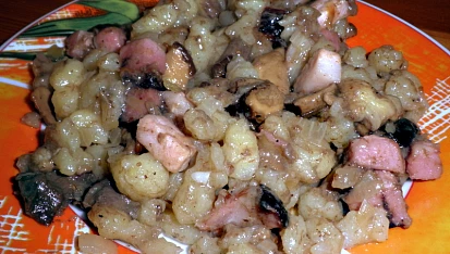 Bramborové halušky s houbami