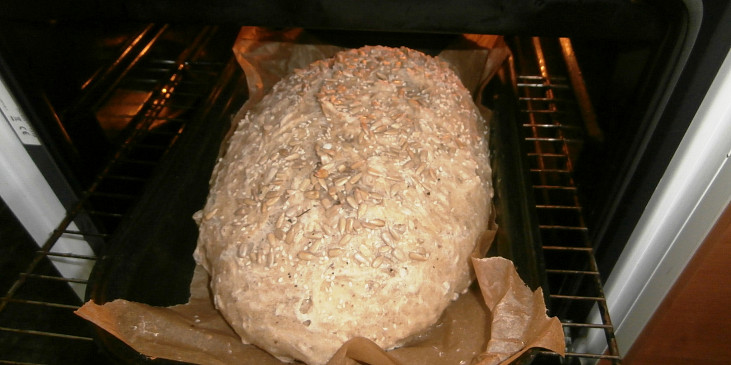 Domácí chleba Mirečka (v průběhu pečení)