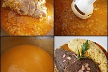 Měkké maso vyjmeme a šťávu rozmixujeme,podáváme s kuskusem.,
