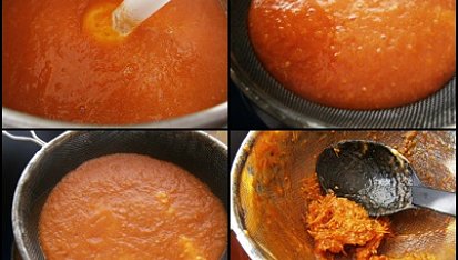 Kečup z papiňáku, Rozmixujeme ponorným mixérem.Na širší kastrol dáme cedník a rozmixovanou zeleninu propasírujeme.