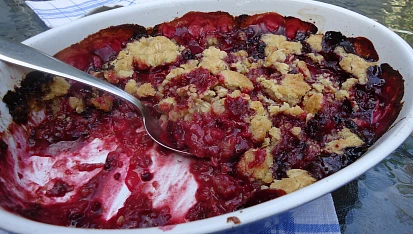 Kořeněný slívovo-ostružinový crumble