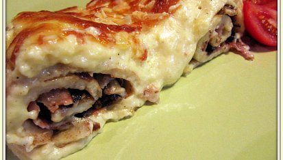 Palačinky s houbami zapečené s omáčkou Mornay ( Ficelle Picarde)