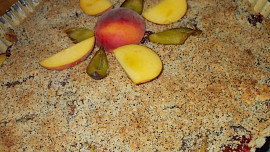 Makový drobenkový koláč se švestkami a broskvemi