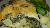 Zapečené gnocchi  s lososem, špenátem a lilkem