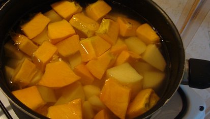 Zapečené kuřecí pod dýňovo-bramborovou kaší, Brambory+dýně na kaši
