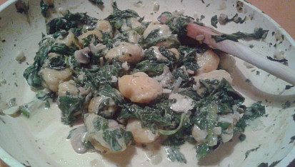 Gnocchi, špenát a kuřecí maso, Docela se po nich zaprášilo :)