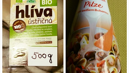 Hlíva se smetanou a zastřeným vejcem, ... hlíva je z vinařství Zborovský - Velké Pavlovice