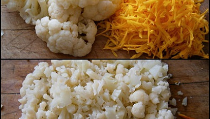 Dýňovo-zeleninový mozeček, Dýni nastrouháme na hrubém slzičkovém struhadle,kveták předvaříme,necháme okapat a nakrájíme