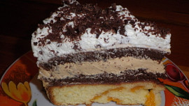 Sváteční  dvoubarevný dort s karamelovým krémem a broskvemi