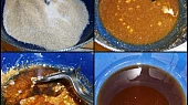 Hrušky v"karamelu", Oba druhy cukru v rozehřátémmkastrolu zkaramelizujeme,zalijeme vodou a mírným varem rozvaříme