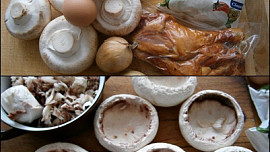 Žampiony s uzeným a vejci, zapečené s Mozzarellou