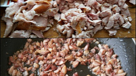 Žampiony s uzeným a vejci, zapečené s Mozzarellou