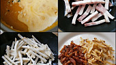 Dýňovo-celerová polévka/krém (Do zlaté barvy osmažíme slaninu,do výpeku po ní dáme celer a také osmažíme a vše dáme stranou.Do krému,dáme pom.máslo,smetanu,česnek a bylinky a povaříme)