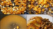 Hovězí nudličky na slanině s dýní hokaido (K zelenině přidáme citronovou kůru a 8minut restujeme.Přidáme k měkkému masu,pánev vypláchneme,přilijeme do hrnce a zredukujeme šťávu.Přidáme bylinky,dochutíme)