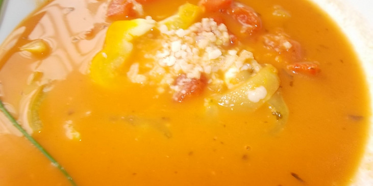 Selská polévka  z  paprik a rajčat,  rýží a sýru