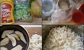 Hruškové mlsání, Použité potraviny+vyložené formičky.Hrušky oloupeme a nastrouháme
