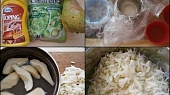 Hruškové mlsání, Použité potraviny+vyložené formičky.Hrušky oloupeme a nastrouháme