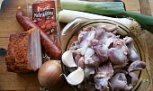 Kuřecí žaludky na pórku,připravené v papiňáku, Část použitých surovin