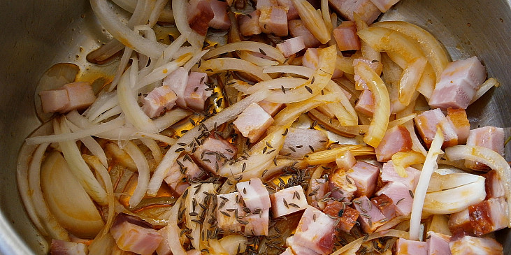 Kuřecí žaludky na pórku,připravené v papiňáku (Do hrnce na tuk a šťávu po klobáse dáme slaninu…)
