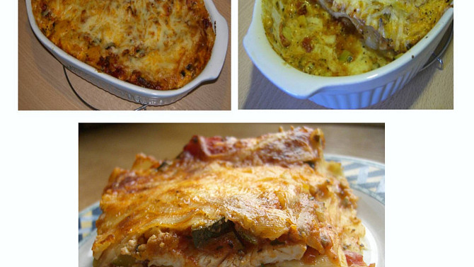 Lasagne s krůtím (kuřecím) masem a dvěma omáčkami