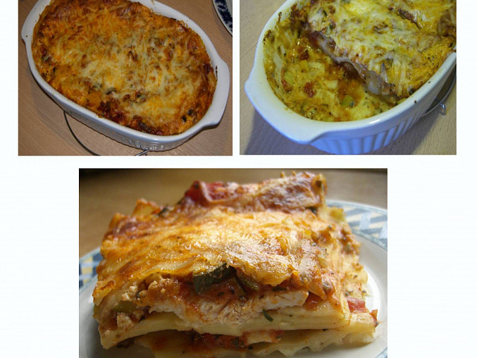 Lasagne s krůtím (kuřecím) masem a dvěma omáčkami