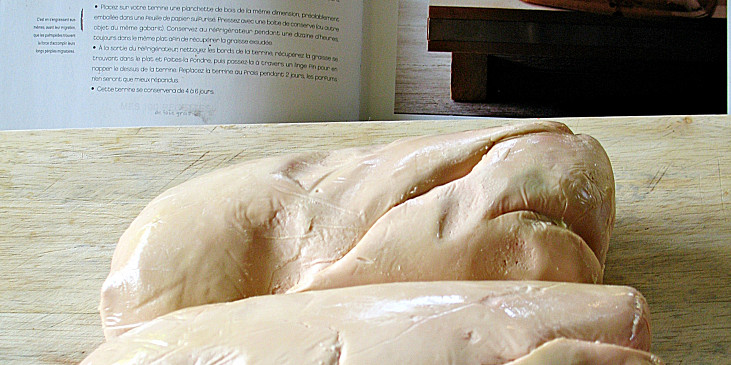Terinka z kachních jater s konfitovaným kachním stehnem (Kachní játra (foie gras) před upravením)