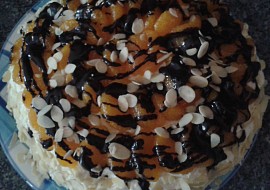 Bleskový nadýchaný dort s ovocem (Hotový dortík s mandarinkami, čokoládou a mandlovými lupínky jen tak pro radost :))
