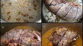 Hovězí kližka s mrkví, dušená v papiňáku v pomerančové šťávě (Na oleji orestujeme špek,cibuli a česnek,dáme zatáhnout maso,podlijeme a pod tlakem dusíme doměkka)