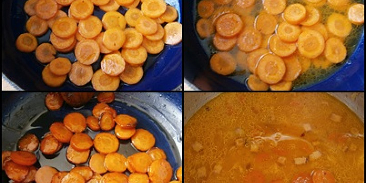 Hovězí kližka s mrkví, dušená v papiňáku v pomerančové šťávě (Mrkev orestujeme na másle,podlijeme šťávou a…)