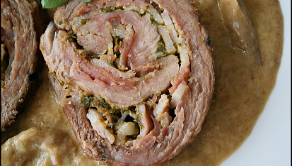 Hovězí roláda na hlívě ústřičné, Detail masa na řezu