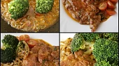 Vepřová krkovice s brokolicí, dušená na cibuli, Do šťávy dáme brokolici a dusíme na skus.Šťávu dochutíme,dáme prohřát maso a podáváme