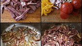 Vepřové srdíčko na zelenině ,připravené v papiňáku, Suroviny nakrájíme.Na slanině,špeku a kmínu prudce orestujeme maso