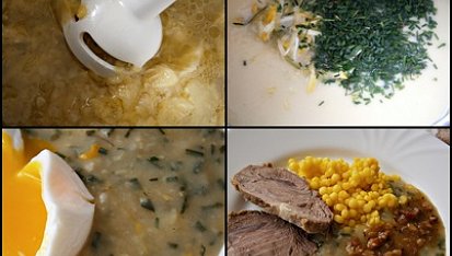 Cuketová omáčka z dužiny, bez zahuštění, Rozmixujeme ponorným mixérem.Naředíme na požadovanou hustotu,přidáme bylinky a česnek a 5minut provaříme.Podáváme s vejcem,nebo s masem.