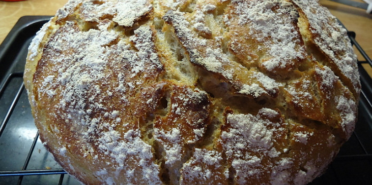 Domácí chleba bez hnětení v 2.0 (s droždím nebo kváskem) (první chlebík v životě...)