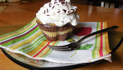 Polévané vanilkovo kakaové cupcakes s dulce de leche krémem, Můj pokus