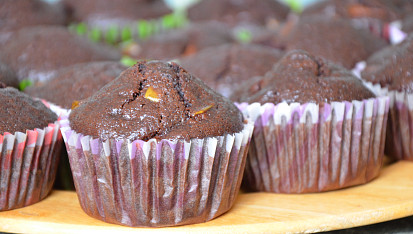 Kakaové muffiny s hruškami