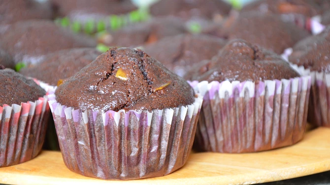 Kakaové muffiny s hruškami
