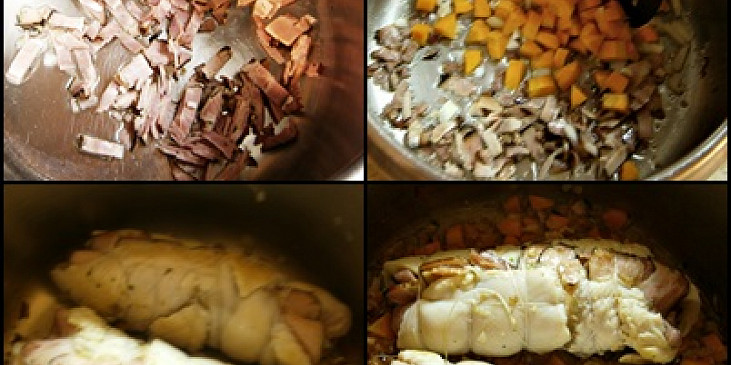 Kuřecí závitky s mrkví a slaninou (Na lžíci oleje osmahneme slaninu,přidáme…)