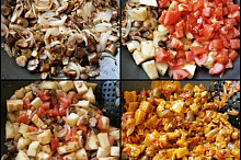 Na osmaženém špeku orestujeme cibule,přidáme hříbky,lilek,rajčata,okořeníme a podusíme.Do hotového vmícháme bulgur,bylinky a prohřejeme