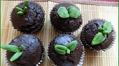 Čokoládové muffiny s kandovaným pomerančem a "jarním" zdobením