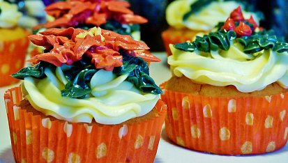 Vánoční hvězda a cesmína - muffiny