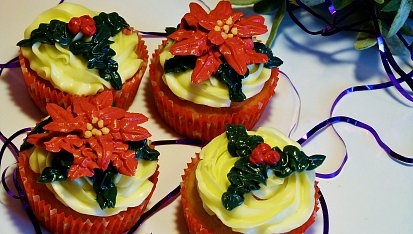 Vánoční hvězda a cesmína - muffiny