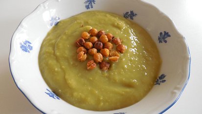 Hráškový krém s praženou cizrnou bez lepku, mléka, vajec a masa