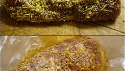 Vepřová plec na citrusech a citronovém pepři, připraveno v papiňáku, Maso okořeníme a dáme do sáčku s marinádou