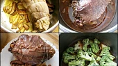 Hovězí kližka s brokolicovo-česnekovou omáčkou, připraveno v papiňáku, Slaninu v papiňáku na oleji osmažíme,vložíme maso,necháme zatáhnout a podlité dusíme doměkka.Do šťávy dáme uvařit brokolici