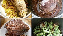 Hovězí kližka s brokolicovo-česnekovou omáčkou, připraveno v papiňáku