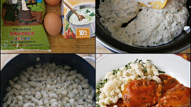 Kuřecí v rajčatovo česnekové omáčce s krupicovými nočky